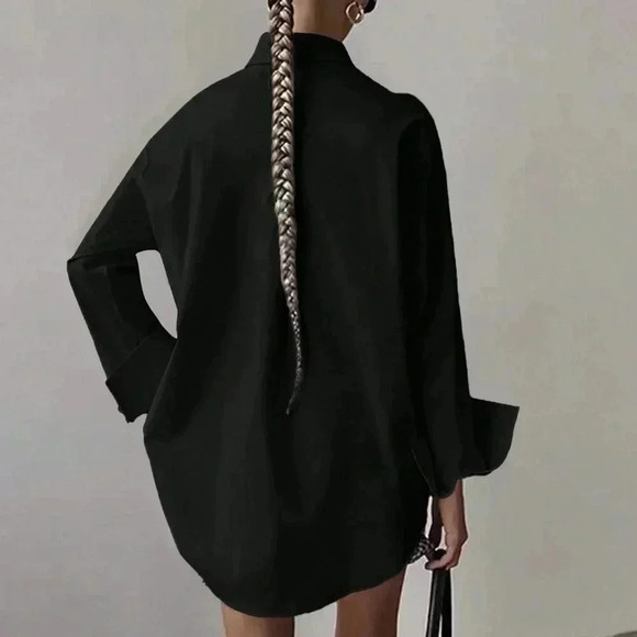 Black Casual Women's Loose Long Sleeved Shirt - Picture 2 of 3